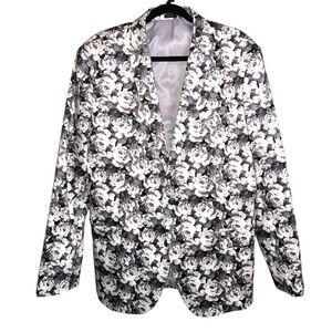 JF J Ferrar Black White Floral Slim Fit Blazer Jacket Size 46R Modern Statement